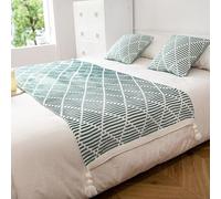 HLASMSPE Runner da letto lavorato a maglia con nappe, coperte morbide, copriletto, alla moda, decorazione per biancheria da letto, asciugamano protettivo per matrimoni, hotel, camera da letto, verde