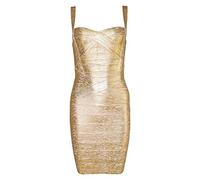 HLBandage Women's Spaghetti Strap Solid Mini Rayon Bandage Dress(M,Oro)