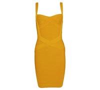 HLBandage Women's Spaghetti Strap Solid Mini Rayon Bandage Dress(M,Zenzero Giallo)