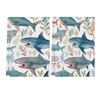 HLBSDM 2 strofinacci da cucina con motivo squalo marino e alghe, asciugamani da cucina a mano ad asciugatura rapida, decorazione per cucinare, pulizia domestica e asciugatura, 72 x 45 cm.