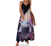 HLBSDM Abito Lungo da Donna con Spalline Sottili e Stampa Axolotl e Ombra, Perfetto per L'Estate, la Spiaggia e Il Tempo Libero.