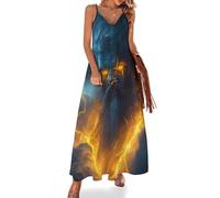 HLBSDM Abito Lungo da Donna con Spalline Sottili, Ispirato alla Mitologia Greca di Ade, Perfetto per L'Estate e la Spiaggia.
