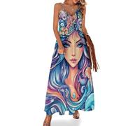 HLBSDM Abito Lungo da Donna con Spalline Sottili, Ispirato alla Mitologia Greca e al Dio dell'Oceano Thalassa, Vestito Estivo Casual da Spiaggia.