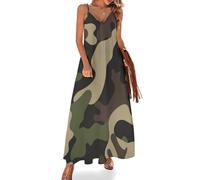 HLBSDM Abito Lungo Mimetico da Caccia Militare da Donna 2025, con Spalline Sottili, Senza Maniche, Casual, Lungo, Estivo, con Scollo a V, da Sole