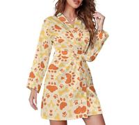 HLBSDM Accappatoio da Donna a Maniche Lunghe con Cintura e Stampa di di Cane Arancione e Osso, Morbido, Leggero, Sexy e Carino, Ideale per Il Tempo Libero.