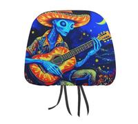 HLBSDM Alieni psichedelici che suonano la chitarra nella luna Copri poggiatesta auto personalizzati Coprisedili morbidi per auto Accessori Decorazioni per interni 2 pezzi