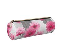 HLBSDM Astuccio in pelle rotondo con margherite rosa e grigie, organizer per penne, astuccio portatile con cerniera, grazioso accessorio scolastico per ragazze e ragazzi, per lo studio e l'ufficio.