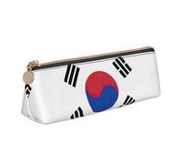 HLBSDM Astuccio portamatite triangolare in pelle con cerniera e bandiera della Repubblica di Corea, con ampia capacità di stoccaggio.