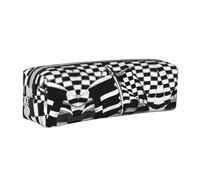 HLBSDM Astuccio portapenne con cerniera in pelle con bandiere a scacchi e bandiere da gara, grande capacità, durevole, comodo e portatile