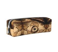 HLBSDM Astuccio portapenne con cerniera in pelle con bussola e mappe del vecchio mondo, grande capacità, durevole, comodo e portatile