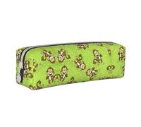 HLBSDM Astuccio portapenne con cerniera in pelle Green Clever Monkey, grande capacità, resistente e portatile