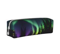 HLBSDM Astuccio portapenne con cerniera in pelle stampata con luci del nord scure, grande capacità, resistente e portatile.