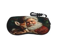HLBSDM Babbo Natale che tiene in mano un adorabile cervo, custodia per occhiali portatile, borsa per occhiali da sole leggera, custodia per occhiali da vista