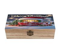 HLBSDM Baule portaoggetti decorativo in legno, scatola portaoggetti in legno con coperchio, casa di Natale in una tazza da tè, retrò per foto e ricordi