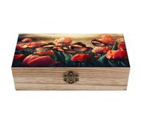 HLBSDM Baule portaoggetti decorativo in legno, scatola portaoggetti in legno con coperchio, farfalla tra i fiori, retrò per foto e ricordi