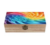 HLBSDM Baule portaoggetti decorativo in legno, scatola portaoggetti in legno con coperchio, retrò dinamica arcobaleno per foto e ricordi