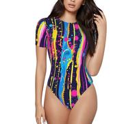 HLBSDM Body girocollo da donna con schizzi di vernice arcobaleno, magliette a maniche corte, top basic da donna