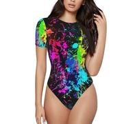 HLBSDM Body girocollo da donna con schizzi di vernice arcobaleno, magliette a maniche corte, top basic da donna