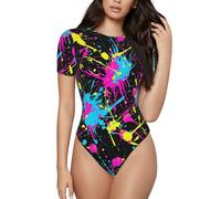 HLBSDM Body girocollo da donna con schizzi di vernice arcobaleno, magliette a maniche corte, top basic da donna