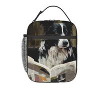 HLBSDM Border Collie che legge il giornale - Borsa termica portatile e leggera - Piccola borsa riutilizzabile per donne e adulti al lavoro, in viaggio o per un picnic.