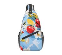 HLBSDM Borsa a tracolla diagonale con ciliegie rosse su sfondo blu, spallacci regolabili, borsa a tracolla multiuso, zaino da viaggio, borsa da ciclismo.