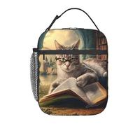 HLBSDM Borsa per il pranzo con gatto che legge, porta pranzo per uomo e donna, borsa termica riutilizzabile, piccola borsa frigo a prova di perdite con elevata capacità per lavoro, picnic, campeggio
