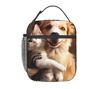 HLBSDM Borsa per il pranzo con motivo gatto e cane per uomo e donna, graziosa borsa termica in poliestere, riutilizzabile, grande capacità, borsa frigo riutilizzabile per lavoro, picnic o viaggi.