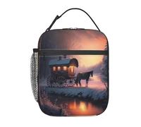 HLBSDM Borsa termica isolante Forest Snow Wagon per donna, portatile e leggera, ideale per adulti, piccola borsa termica riutilizzabile per lavoro, viaggi e picnic.