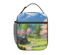 HLBSDM borsa termica isolante Little Village - Simpatica borsa a tracolla con grande capacità, riutilizzabile e refrigerante, ideale per donne e uomini al lavoro, picnic, viaggi, ufficio e spia
