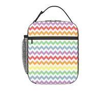 HLBSDM Borsa termica per il pranzo a strisce arcobaleno a zig-zag, porta pranzo portatile unisex, per campeggio e viaggi