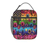 HLBSDM Borsa termica per il pranzo, borsa per il pranzo portatile, unisex, per campeggio e viaggi, con bandiera gay degli Stati Uniti e bandiera arcobaleno dei fiori dell'orgoglio.