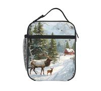 HLBSDM Borsa termica per il pranzo con motivo cervo dalle lunghe corna, adatta a uomini e donne, con manico removibile.
