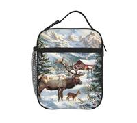 HLBSDM Borsa termica per il pranzo con motivo cervo dalle lunghe corna, ideale per uomo e donna, con manico staccabile.