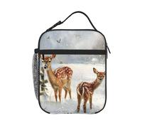 HLBSDM borsa termica per il pranzo con motivo cervo e cerbiatto, adatta a uomini e donne, con manici staccabili.