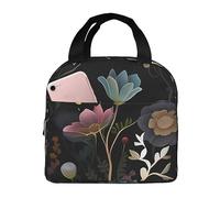 HLBSDM Borsa termica per il pranzo con motivo crisantemo Night Garden, borsa per il pranzo bento impermeabile, borsa per il pranzo da donna e uomo, per picnic, ufficio, spiaggia