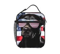 HLBSDM Borsa termica per il pranzo con motivo Labrador nero patriottico e cane americano, adatta a uomini e donne, con manico removibile.