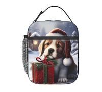 HLBSDM Borsa termica per il pranzo con motivo natalizio a tema cane, portatile e leggera, ideale per adulti, piccola borsa termica riutilizzabile per lavoro, viaggi e picnic.