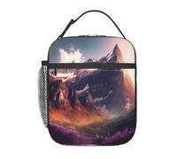 HLBSDM Borsa termica per il pranzo con paesaggio montano, contenitore per il pranzo isolato, riutilizzabile, impermeabile e portatile, per uomo e donna.