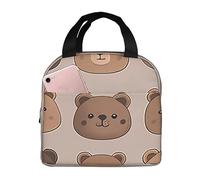 HLBSDM Borsa termica per il pranzo con testa marrone, isolata, per feste con orsi, congelabile, impermeabile, bento, per il pranzo, per donne e uomini, per picnic, ufficio, spiaggia