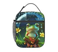 HLBSDM Borsa termica per il pranzo Rainy Sad Frog per uomo e donna, in poliestere, riutilizzabile, con isolamento termico, di grande capacità, ideale per lavoro, picnic o viaggi.