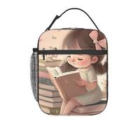 HLBSDM Borsa termica portatile e leggera con stampa di farfalla e motivo Bambina che legge - Piccola borsa riutilizzabile per donne e adulte, ideale per lavoro, viaggi e picnic.