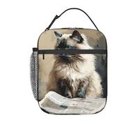 HLBSDM Borsa termica riutilizzabile e a prova di perdite con gatto birmano che legge il giornale - Ideale per donne e uomini al lavoro, in ufficio, in viaggio o per un picnic.