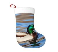HLBSDM Calza della Befana con stampa di anatra selvatica che nuota in un fiume, per feste in famiglia, da appendere al caminetto, 17,7 pollici, con anello per appendere, decorazione natalizia
