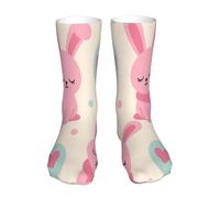 HLBSDM Calzini da 40 cm con coniglietto rosa dagli occhi chiusi e cuoricini, casual, a metà polpaccio, traspiranti, comodi, taglia unica, stampa morbida, per uomo e donna.