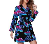 HLBSDM Camicia da Notte da Donna a Maniche Lunghe con Stampa di Funghi al Neon, Pigiama Morbido, Abbigliamento da Notte per la Camera da Letto