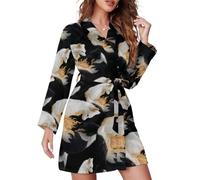 HLBSDM Camicia da Notte da Donna a Maniche Lunghe, in Morbido Pigiama, con Motivo a Bianca Nera e Fuoco, Abbigliamento da Notte per la Camera da Letto