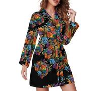 HLBSDM Camicia da Notte da Donna con Motivo a Tartaruga Marina Colorata e Farfalla, a Maniche Lunghe, Morbida Camicia da Notte, Pigiama, Abbigliamento da Notte per la Camera da Letto