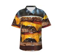 HLBSDM Camicia da uomo a maniche corte con bottoni colorati, ideale per la spiaggia e le vacanze tropicali, con motivo sandwich al formaggio.