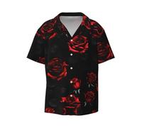 HLBSDM Camicia da uomo a maniche corte con rose rosse e nere, abbotto a colori, ideale per la spiaggia o per le vacanze tropicali.