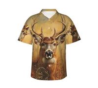 HLBSDM Camicia da uomo Wild Deer a maniche corte con bottoni colorati, ideale per la spiaggia e le vacanze tropicali.